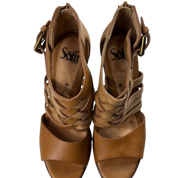Sofft Ohanna Tan Leather Upper Chunky Heeled Platform Sandals Sofft Size 8 M - Picture 3 of 16